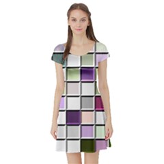 Color Tiles Abstract Mosaic Background Short Sleeve Skater Dress by Simbadda