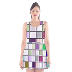 Color Tiles Abstract Mosaic Background Scoop Neck Skater Dress