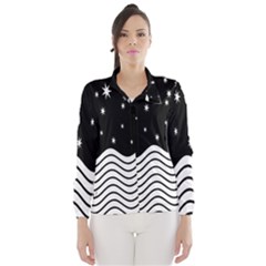 Black And White Waves And Stars Abstract Backdrop Clipart Wind Breaker (women) by Simbadda