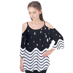 Black And White Waves And Stars Abstract Backdrop Clipart Flutter Tees