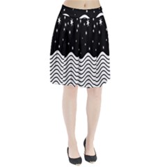 Black And White Waves And Stars Abstract Backdrop Clipart Pleated Skirt