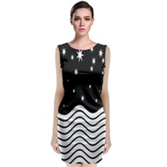 Black And White Waves And Stars Abstract Backdrop Clipart Sleeveless Velvet Midi Dress