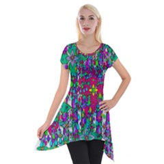 Sunny Roses In Rainy Weather Pop Art Short Sleeve Side Drop Tunic by pepitasart