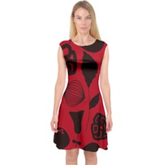 Congregation Of Floral Shades Pattern Capsleeve Midi Dress