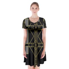 Simple Art Deco Style  Short Sleeve V-neck Flare Dress