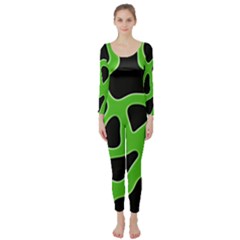 Black Green Abstract Shapes A Completely Seamless Tile Able Background Long Sleeve Catsuit by Simbadda