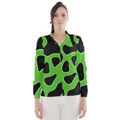 Black Green Abstract Shapes A Completely Seamless Tile Able Background Wind Breaker (women) by Simbadda