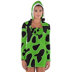 Black Green Abstract Shapes A Completely Seamless Tile Able Background Women s Long Sleeve Hooded T-shirt by Simbadda