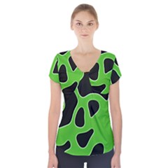 Black Green Abstract Shapes A Completely Seamless Tile Able Background Short Sleeve Front Detail Top by Simbadda