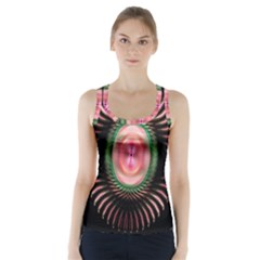 Fractal Plate Like Image In Pink Green And Other Colours Racer Back Sports Top