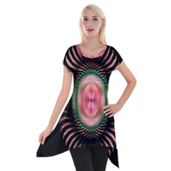 Fractal Plate Like Image In Pink Green And Other Colours Short Sleeve Side Drop Tunic