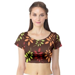 Leaves Wallpaper Pattern Seamless Autumn Colors Leaf Background Short Sleeve Crop Top (tight Fit) by Simbadda