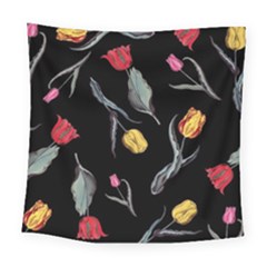 Colorful Tulip Wallpaper Pattern Background Pattern Wallpaper Square Tapestry (large) by Simbadda