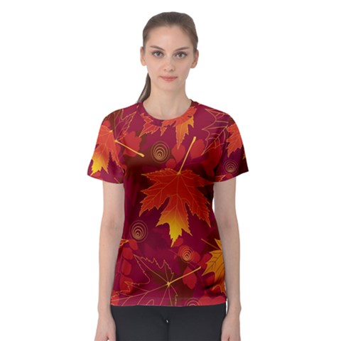 Autumn Leaves Fall Maple Women s Sport Mesh Tee by Simbadda