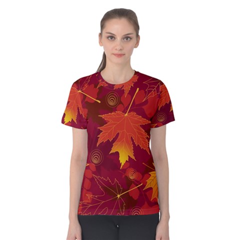 Autumn Leaves Fall Maple Women s Cotton Tee by Simbadda