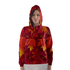 Autumn Leaves Fall Maple Hooded Wind Breaker (women) by Simbadda