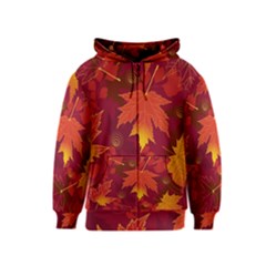 Autumn Leaves Fall Maple Kids  Zipper Hoodie by Simbadda