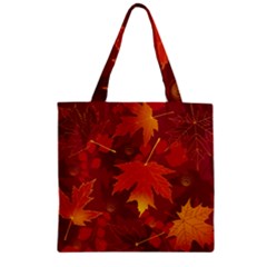 Autumn Leaves Fall Maple Zipper Grocery Tote Bag by Simbadda