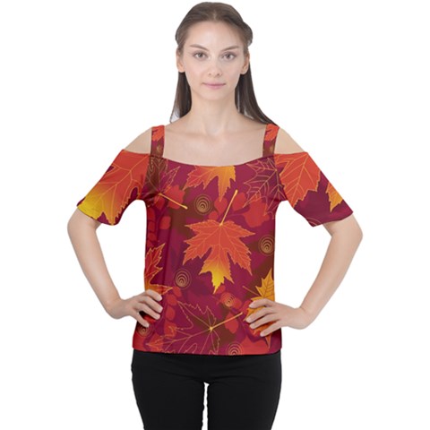 Autumn Leaves Fall Maple Women s Cutout Shoulder Tee by Simbadda