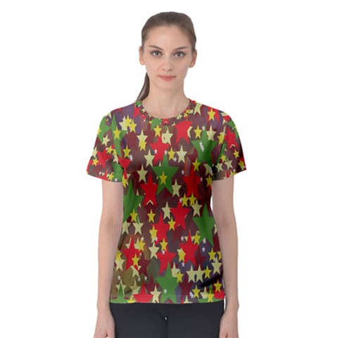 Star Abstract Multicoloured Stars Background Pattern Women s Sport Mesh Tee by Simbadda