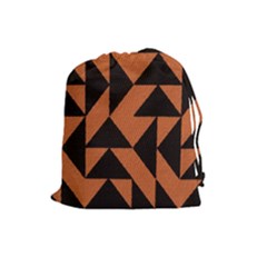 Brown Triangles Background Drawstring Pouches (large)  by Simbadda