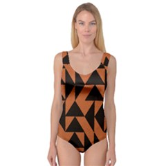 Brown Triangles Background Princess Tank Leotard  by Simbadda