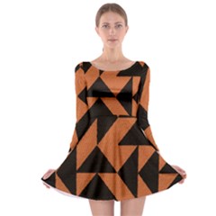 Brown Triangles Background Long Sleeve Skater Dress by Simbadda