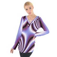 Fractal Background With Curves Created From Checkboard Women s Tie Up Tee by Simbadda