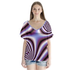 Fractal Background With Curves Created From Checkboard Flutter Sleeve Top by Simbadda