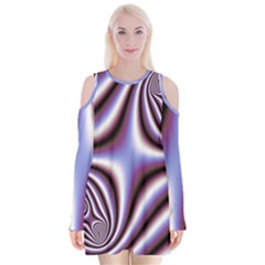 Fractal Background With Curves Created From Checkboard Velvet Long Sleeve Shoulder Cutout Dress by Simbadda