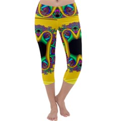 Fractal Rings In 3d Glass Frame Capri Yoga Leggings by Simbadda