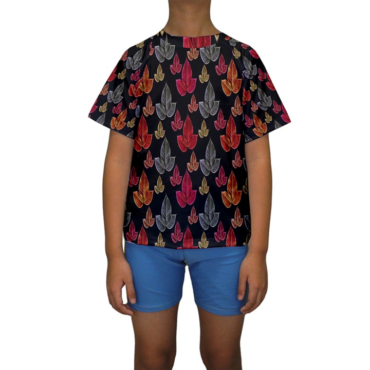 Leaves Pattern Background Kids  Short Sleeve Swimwear