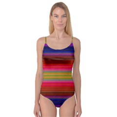 Fiestal Stripe Bright Colorful Neon Stripes Background Camisole Leotard  by Simbadda