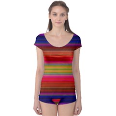 Fiestal Stripe Bright Colorful Neon Stripes Background Boyleg Leotard  by Simbadda