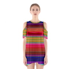 Fiestal Stripe Bright Colorful Neon Stripes Background Shoulder Cutout One Piece by Simbadda