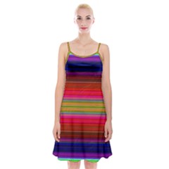 Fiestal Stripe Bright Colorful Neon Stripes Background Spaghetti Strap Velvet Dress by Simbadda