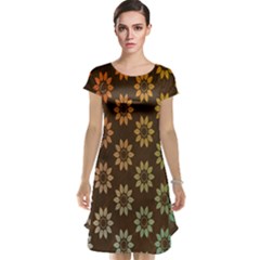 Grunge Brown Flower Background Pattern Cap Sleeve Nightdress by Simbadda