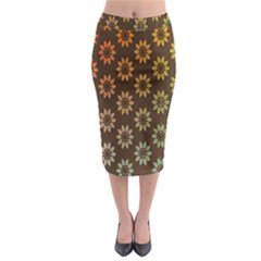 Grunge Brown Flower Background Pattern Midi Pencil Skirt by Simbadda