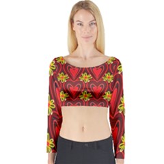 Digitally Created Seamless Love Heart Pattern Tile Long Sleeve Crop Top by Simbadda