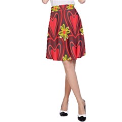 Digitally Created Seamless Love Heart Pattern Tile A-line Skirt by Simbadda