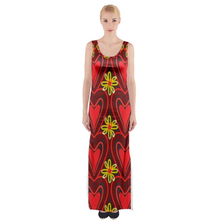 Digitally Created Seamless Love Heart Pattern Tile Maxi Thigh Split Dress