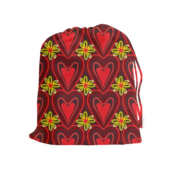 Digitally Created Seamless Love Heart Pattern Tile Drawstring Pouches (Extra Large)