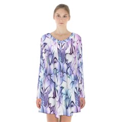 Floral Pattern Background Long Sleeve Velvet V-neck Dress by Simbadda