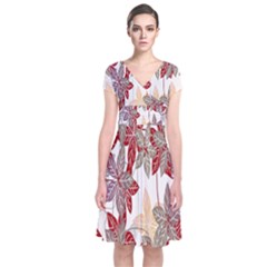 Floral Pattern Background Short Sleeve Front Wrap Dress by Simbadda