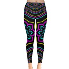 Cyan Yellow Magenta Kaleidoscope Leggings  by Simbadda