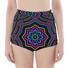 Cyan Yellow Magenta Kaleidoscope High-waisted Bikini Bottoms by Simbadda