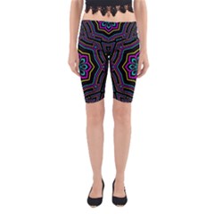 Cyan Yellow Magenta Kaleidoscope Yoga Cropped Leggings by Simbadda