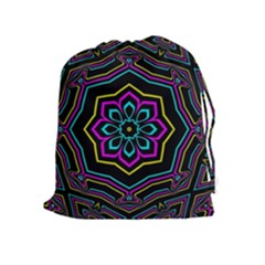 Cyan Yellow Magenta Kaleidoscope Drawstring Pouches (extra Large) by Simbadda