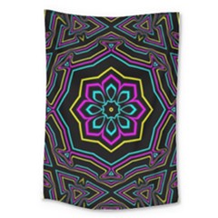 Cyan Yellow Magenta Kaleidoscope Large Tapestry by Simbadda