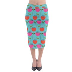 Tulips Floral Background Pattern Midi Pencil Skirt by Simbadda